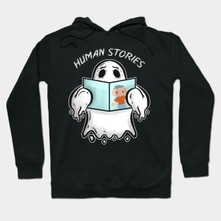 Ghost Reading Book About Human Stories Halloween Hoodie